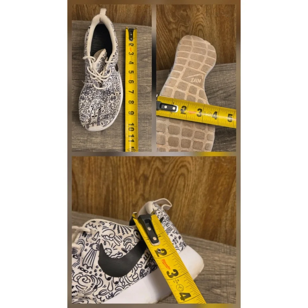 Nike Roshe One Athletic Shoes Sneakers Womens Size 8 Black White Doodle Print